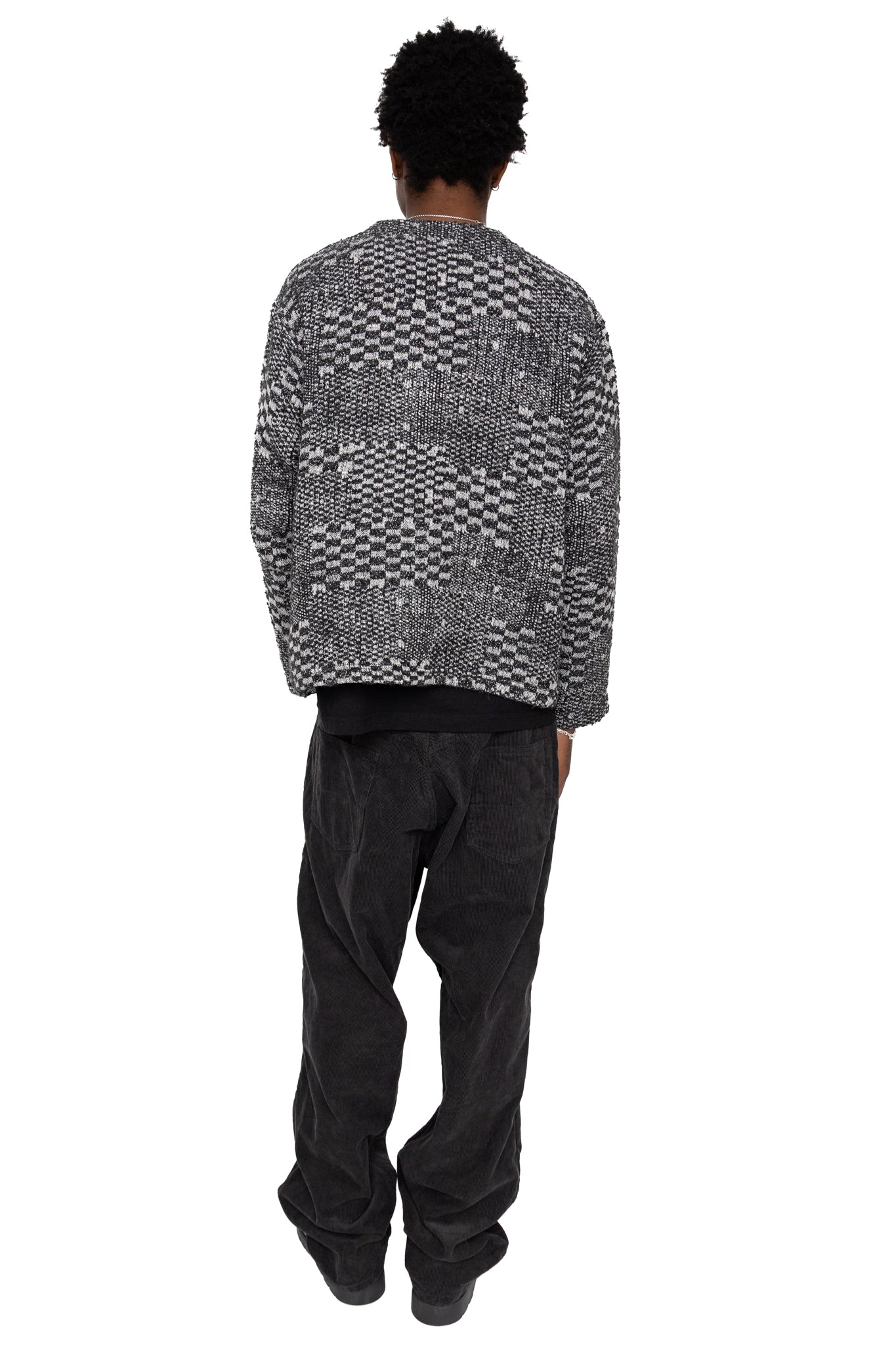 Knit Cardigan Block Jacquard - Black/White