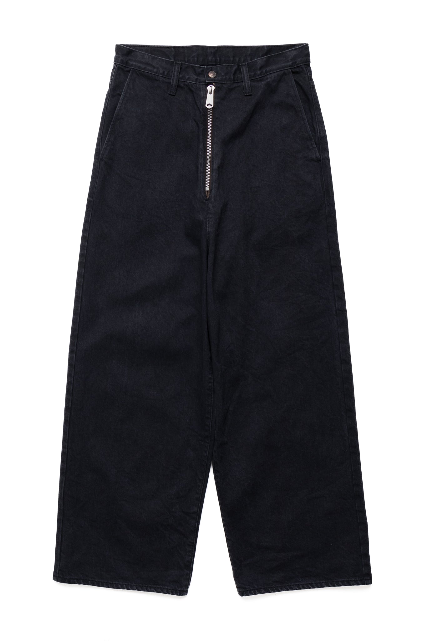 14oz BLKxBLK Denim ZIPPER PORT Baggy Pants - Black x Black