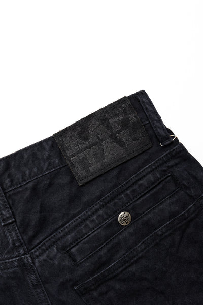 14oz BLKxBLK Denim ZIPPER PORT Baggy Pants - Black x Black