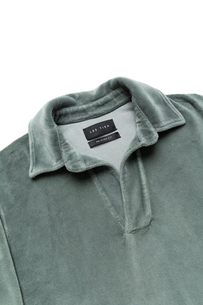 Velour Moto Back Polo - Slate Grey
