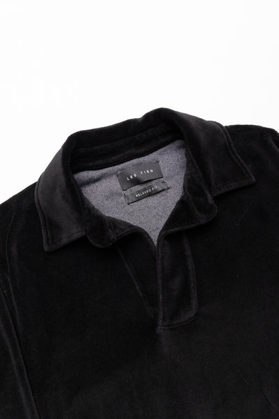 Velour Moto Back Polo - Jet Black