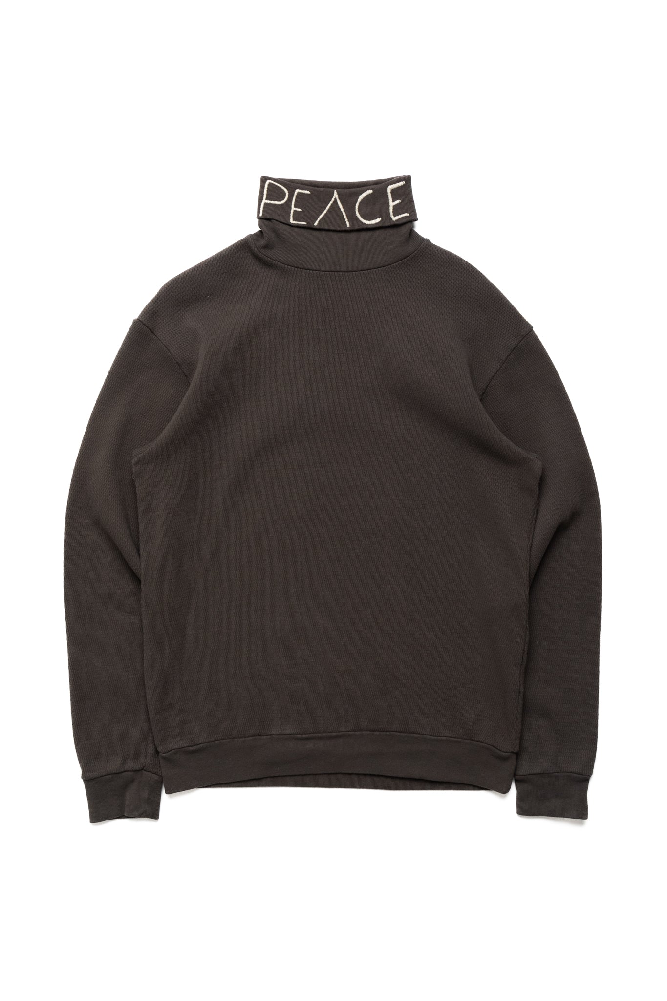 Waffle Jersey High-Neck Long Sleeve T (PEACE Embroidery) - Ink Black