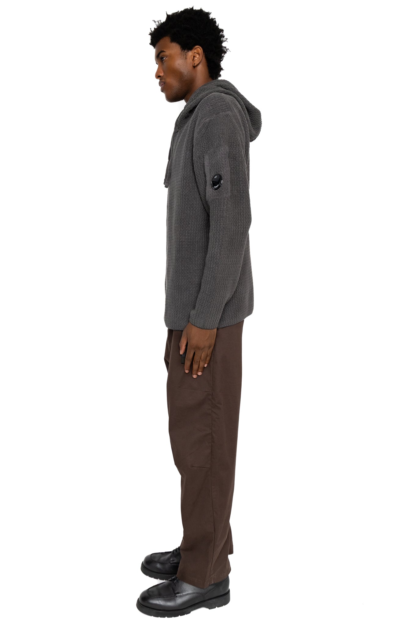 Chenille Cotton Hooded Knit - Dark Shadow