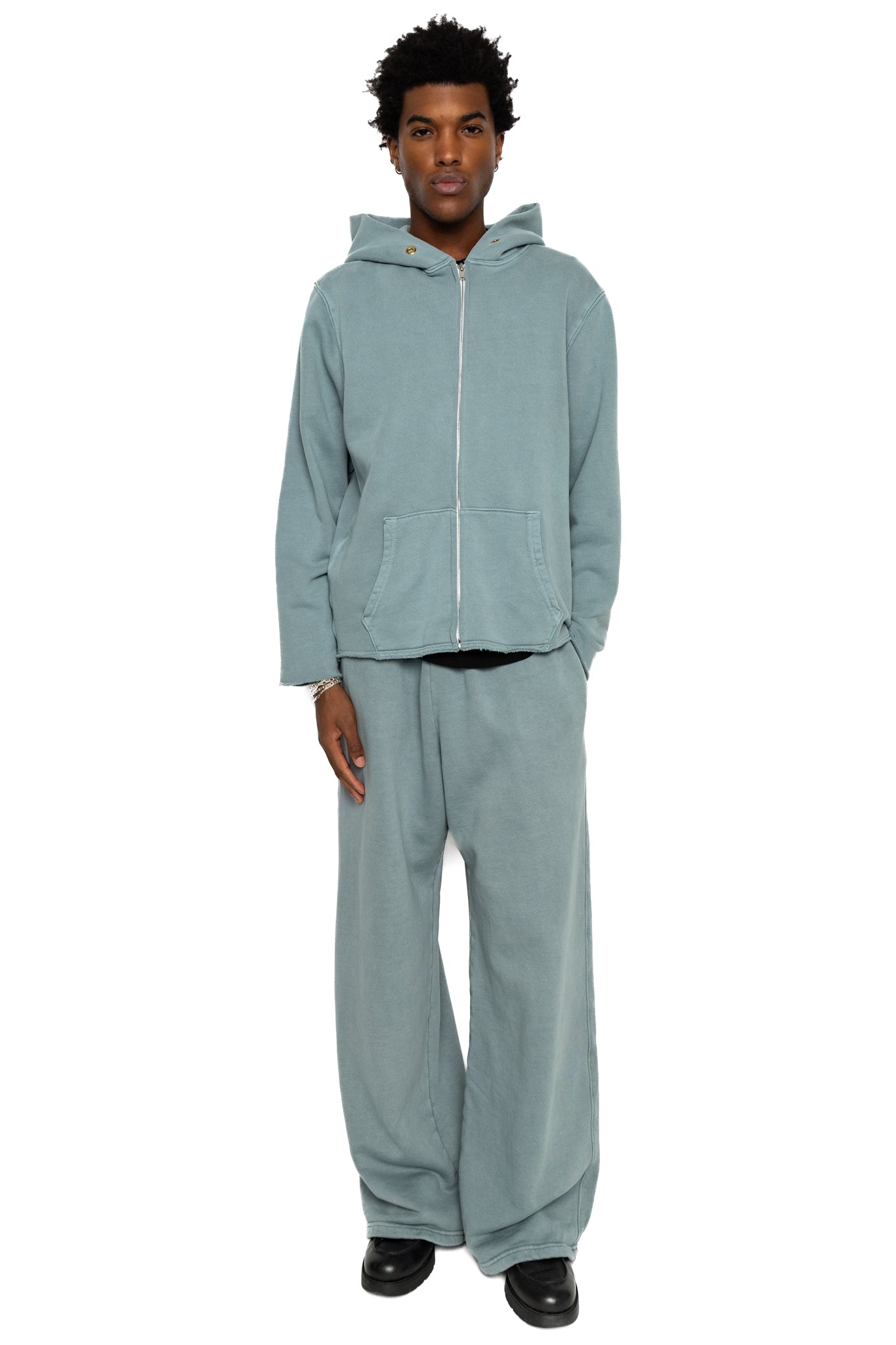 Heavyweight Raw Zip Hoodie - Slate Grey