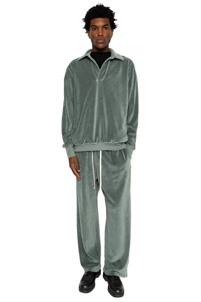 Velour Moto Back Polo - Slate Grey
