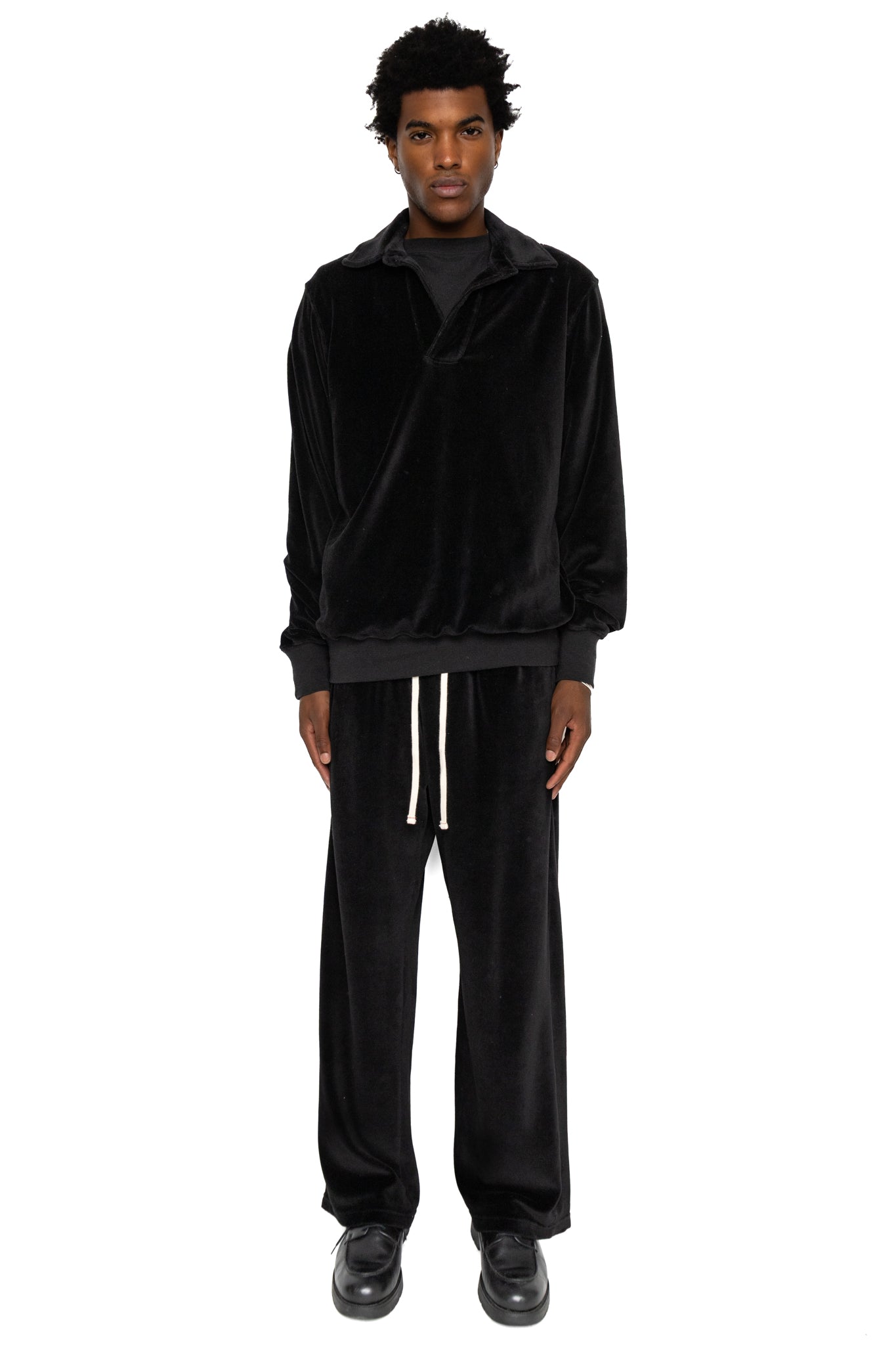 Velour Moto Back Polo - Jet Black