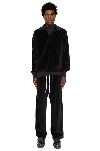Velour Moto Back Polo - Jet Black