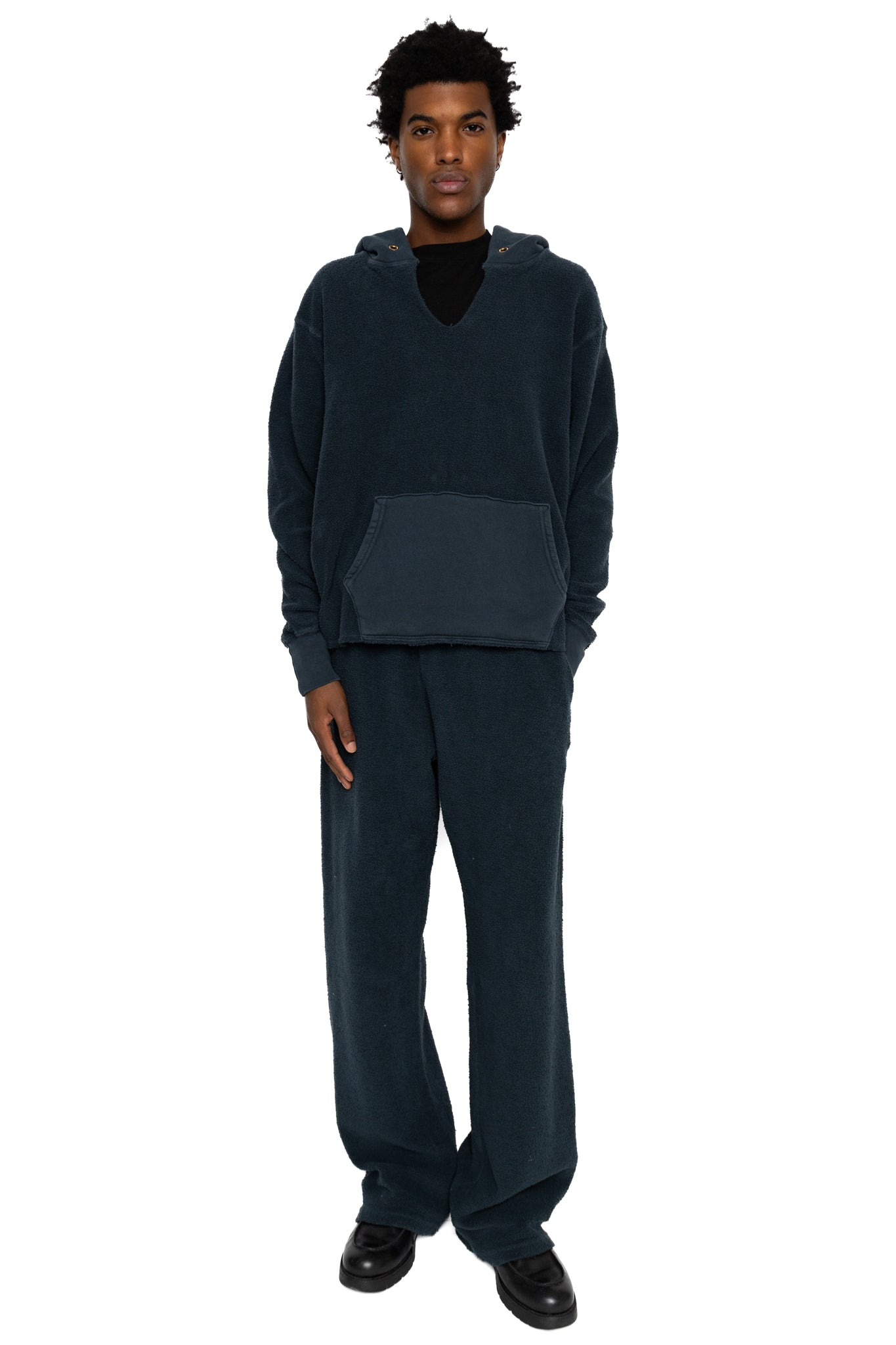 Raw Cropped Inside Out Hoodie Heavyweight Fleece - Faded Black