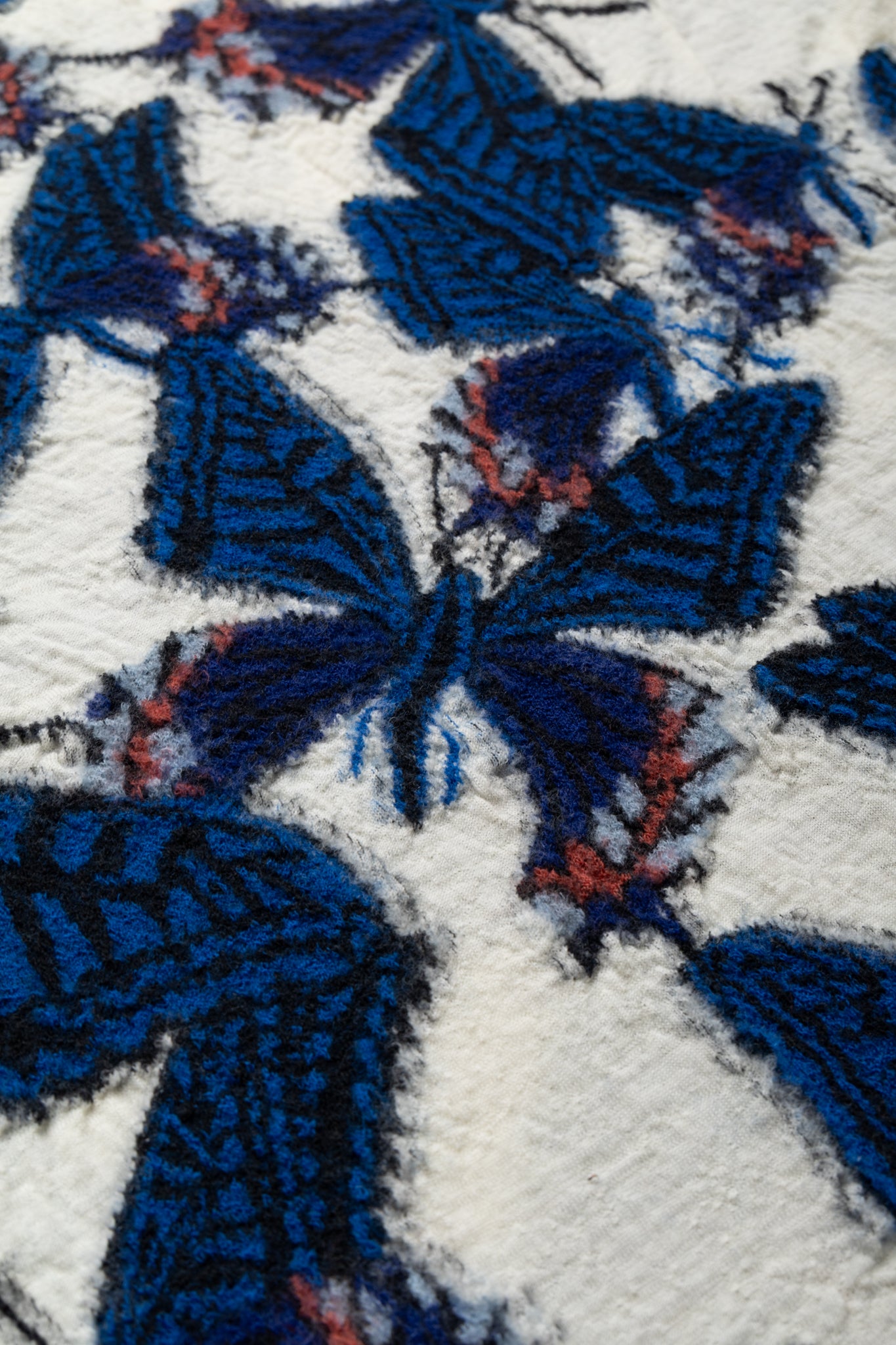 Fulling Wool Scarf Butterfly - White