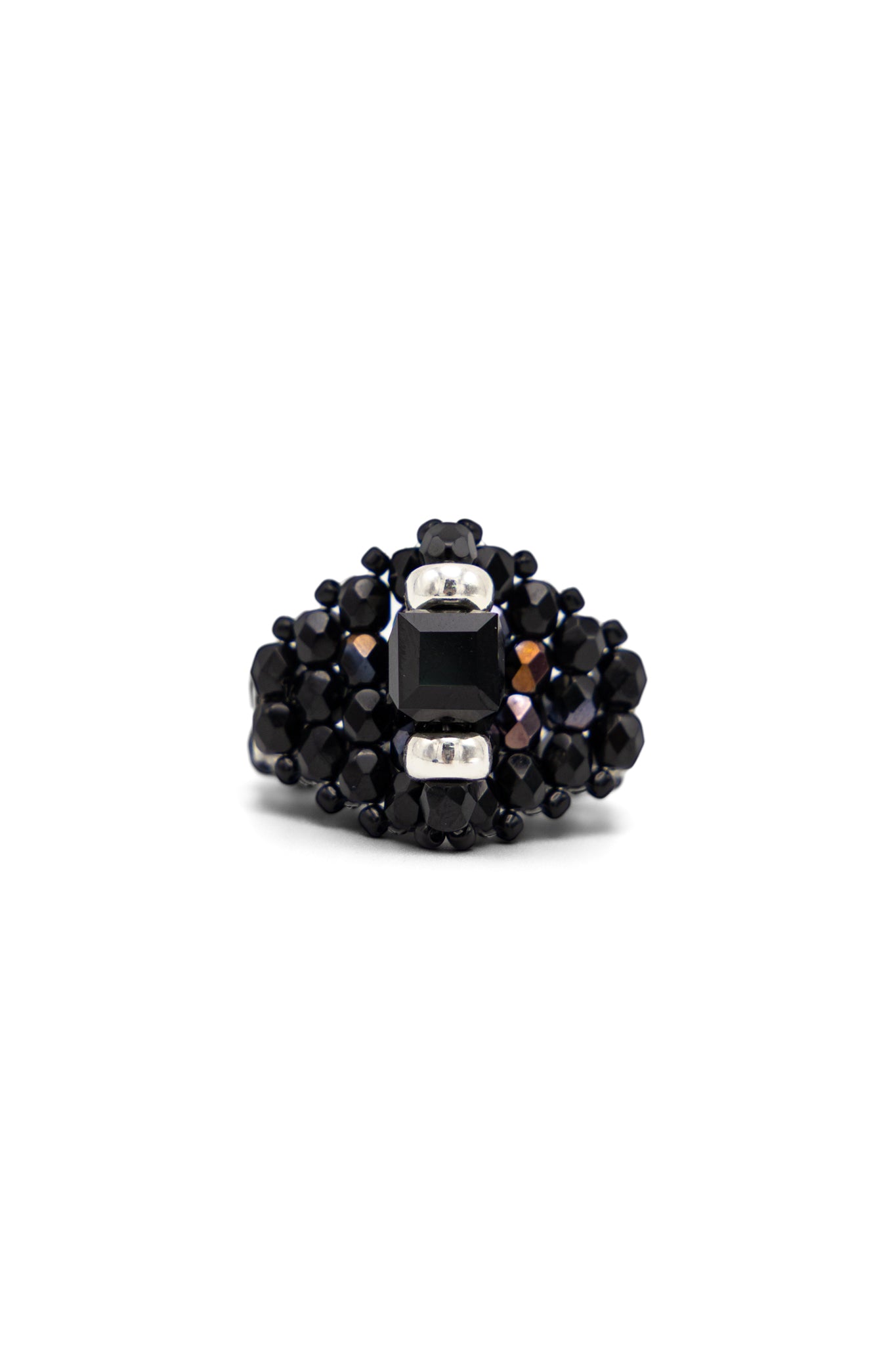 NEEDLES x Tie A Knot Square Crystal Beads Ring - Black x Black