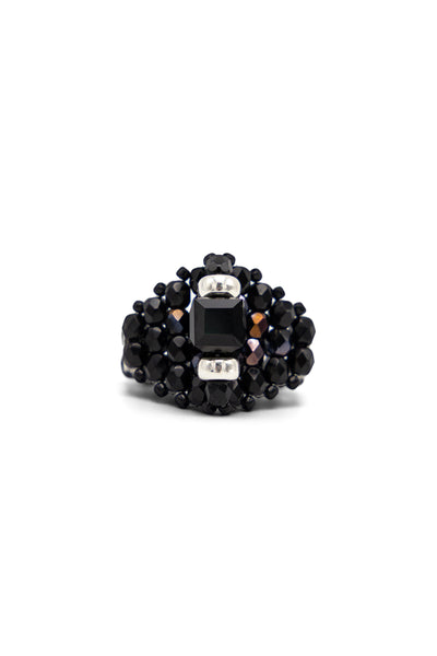 NEEDLES x Tie A Knot Square Crystal Beads Ring - Black x Black