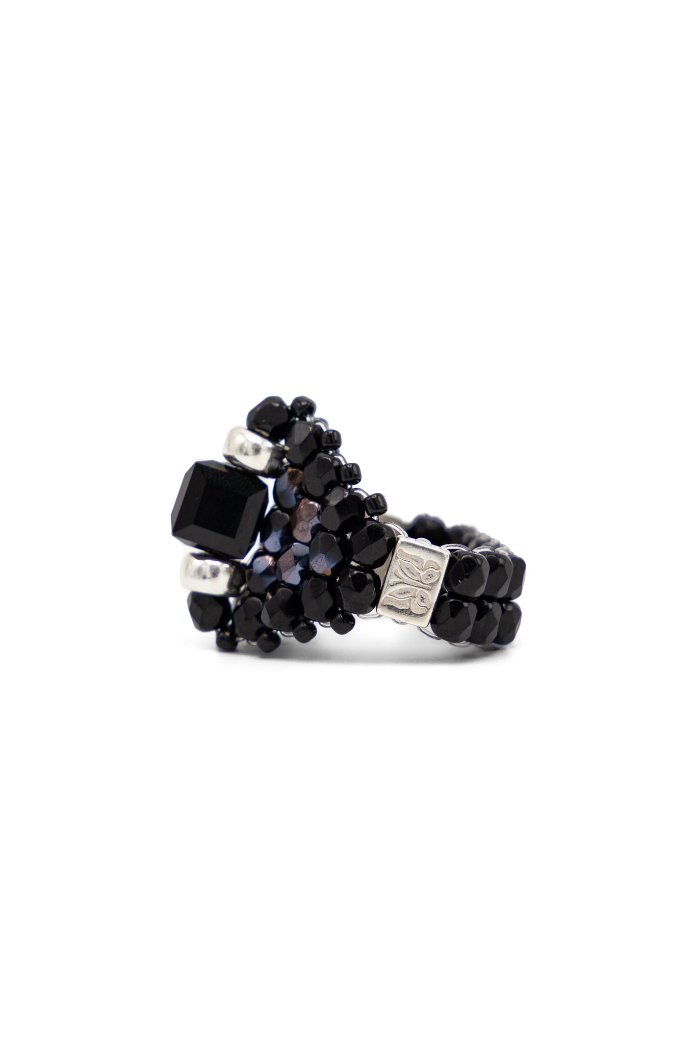 NEEDLES x Tie A Knot Square Crystal Beads Ring - Black x Black
