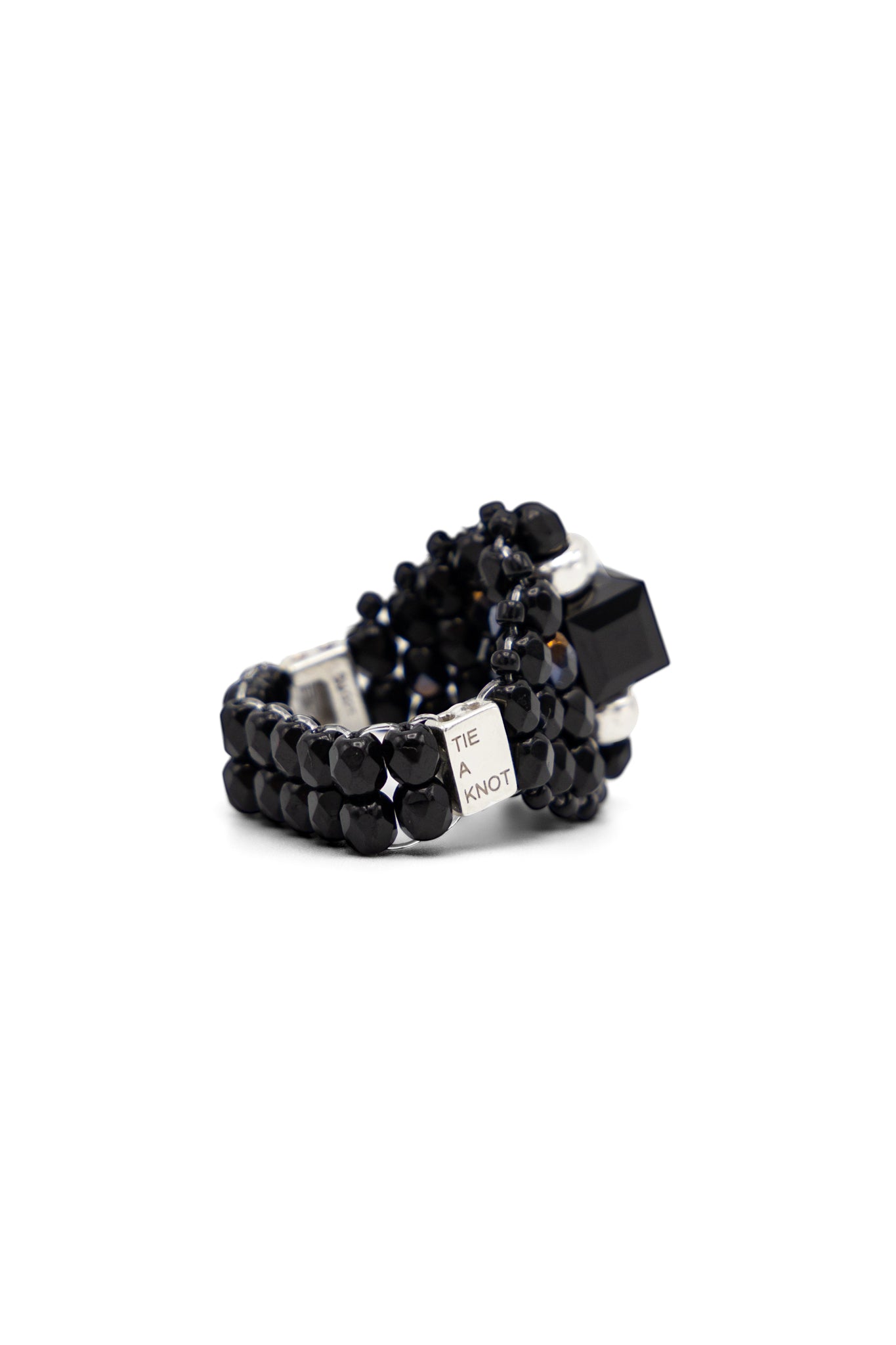 NEEDLES x Tie A Knot Square Crystal Beads Ring - Black x Black