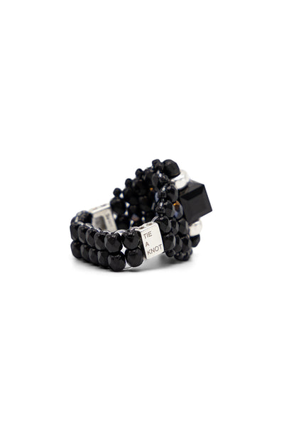 NEEDLES x Tie A Knot Square Crystal Beads Ring - Black x Black