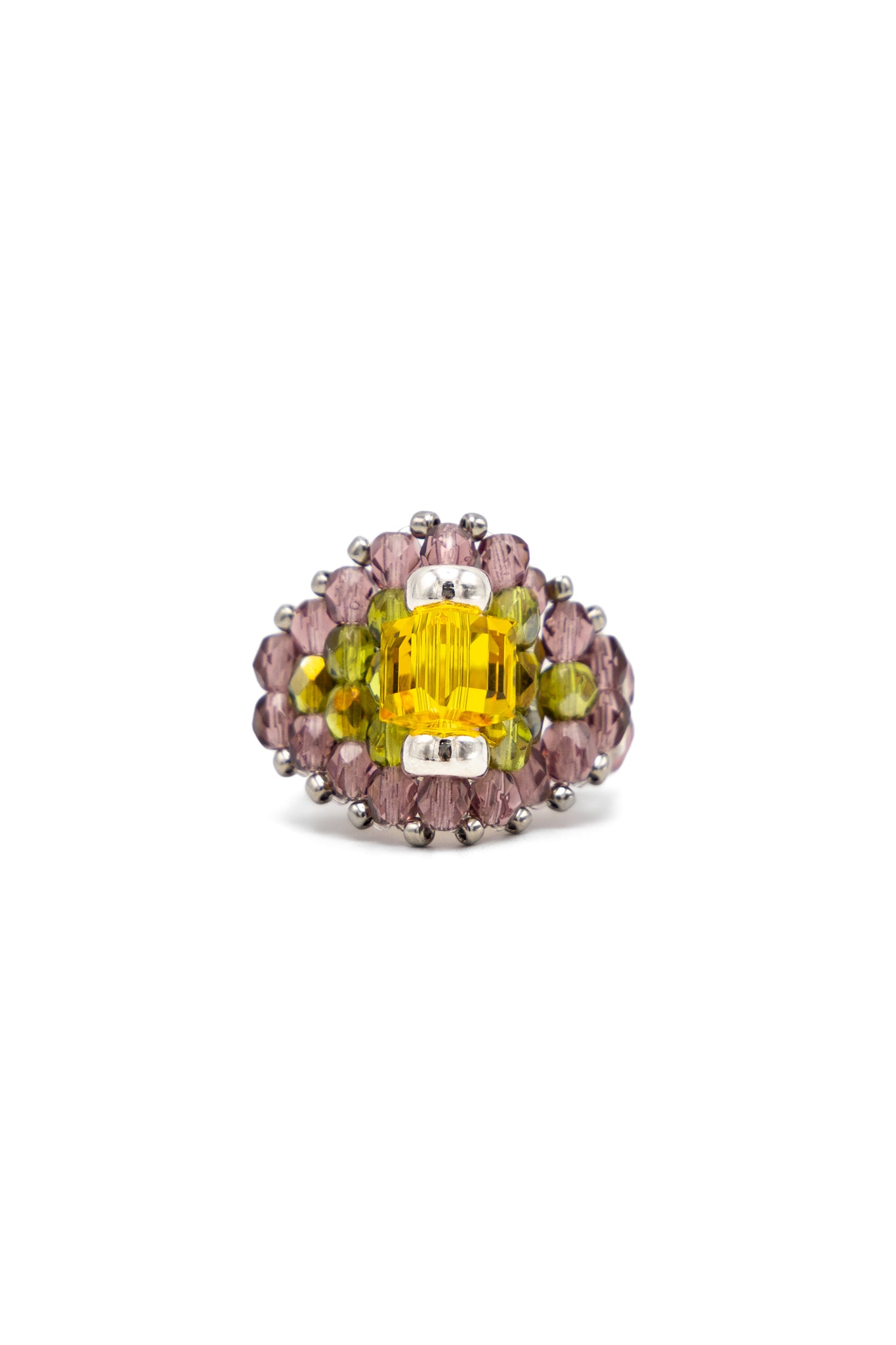 NEEDLES x Tie A Knot Square Crystal Beads Ring - Yellow x Purple