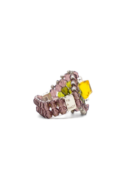 NEEDLES x Tie A Knot Square Crystal Beads Ring - Yellow x Purple