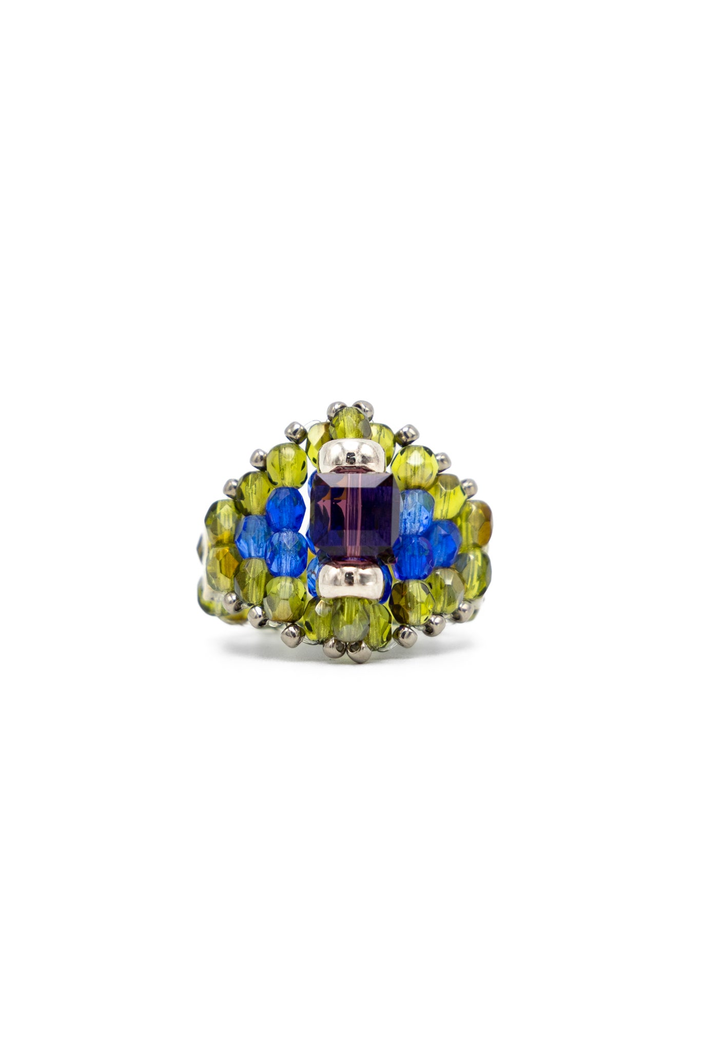 NEEDLES x Tie A Knot Square Crystal Beads Ring - Purple x Olive