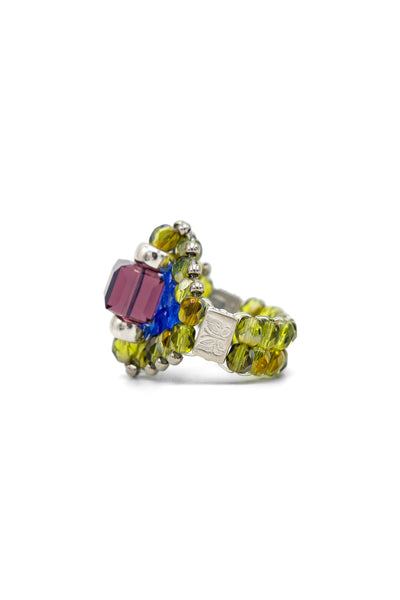 NEEDLES x Tie A Knot Square Crystal Beads Ring - Purple x Olive