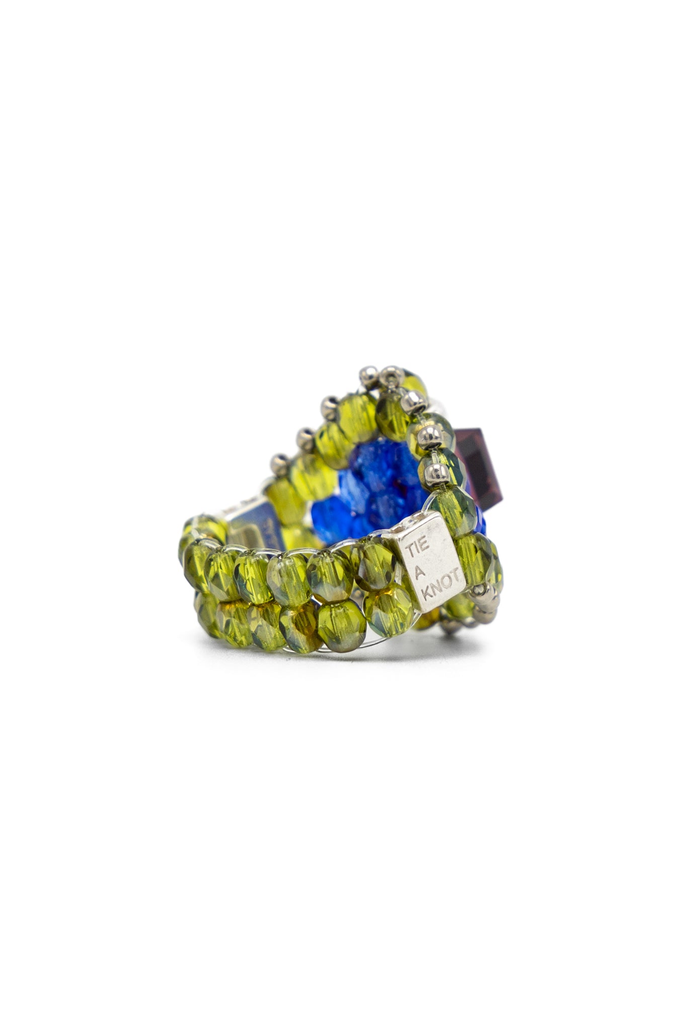 NEEDLES x Tie A Knot Square Crystal Beads Ring - Purple x Olive