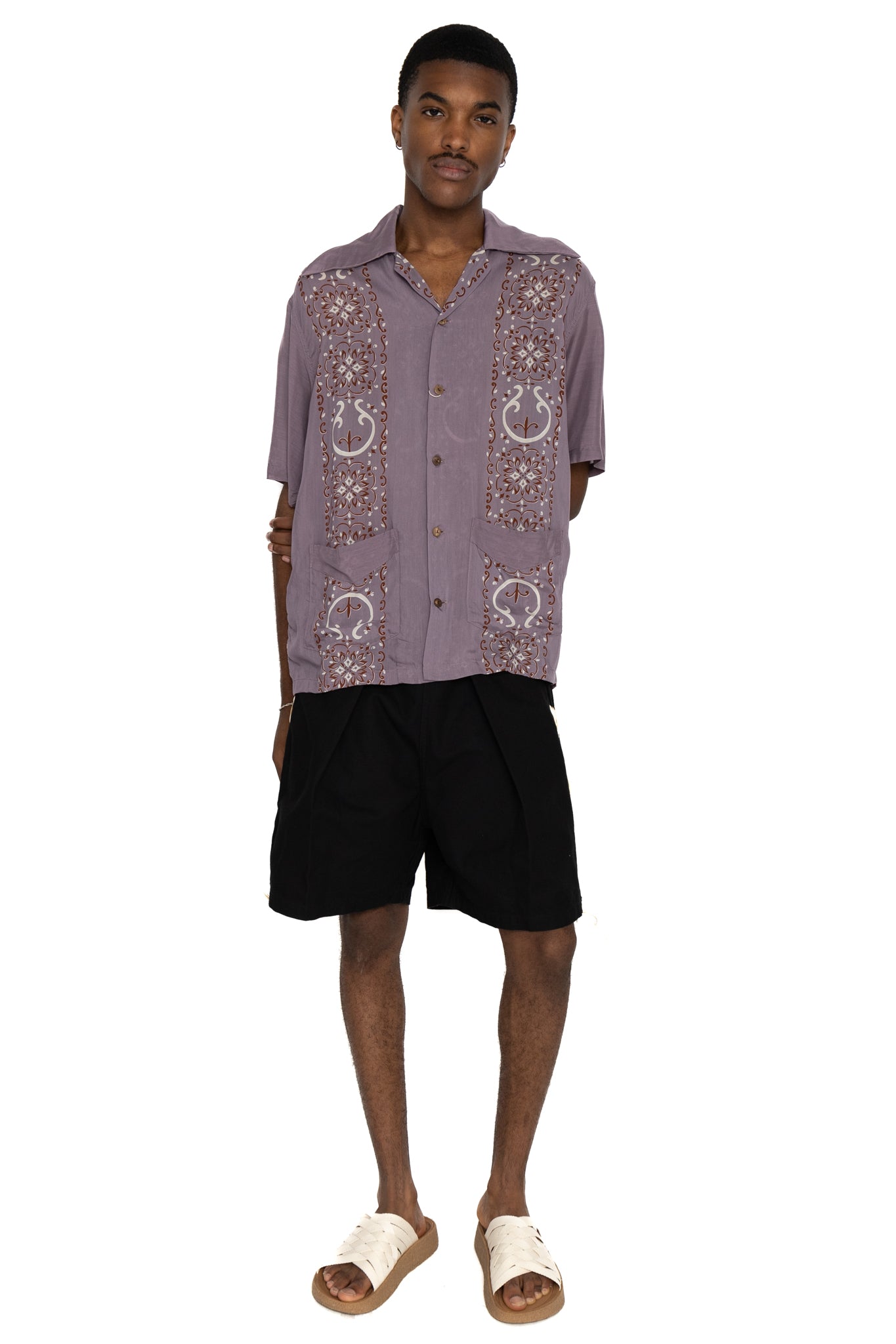 Silk Rayon HAVANANAJA WRANGLE Collar CUBA Shirt - Light Purple