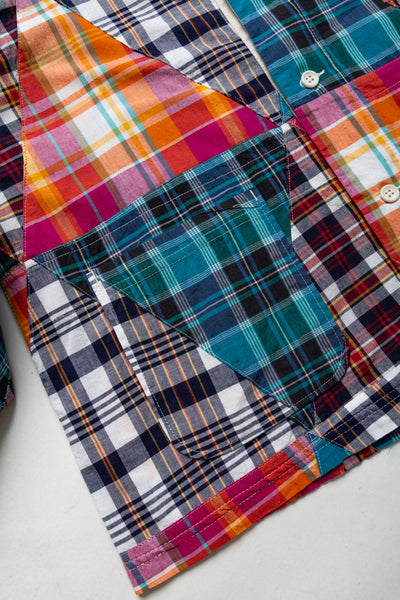 Knit Cardigan Multi Color Triangle Patchwork Madras