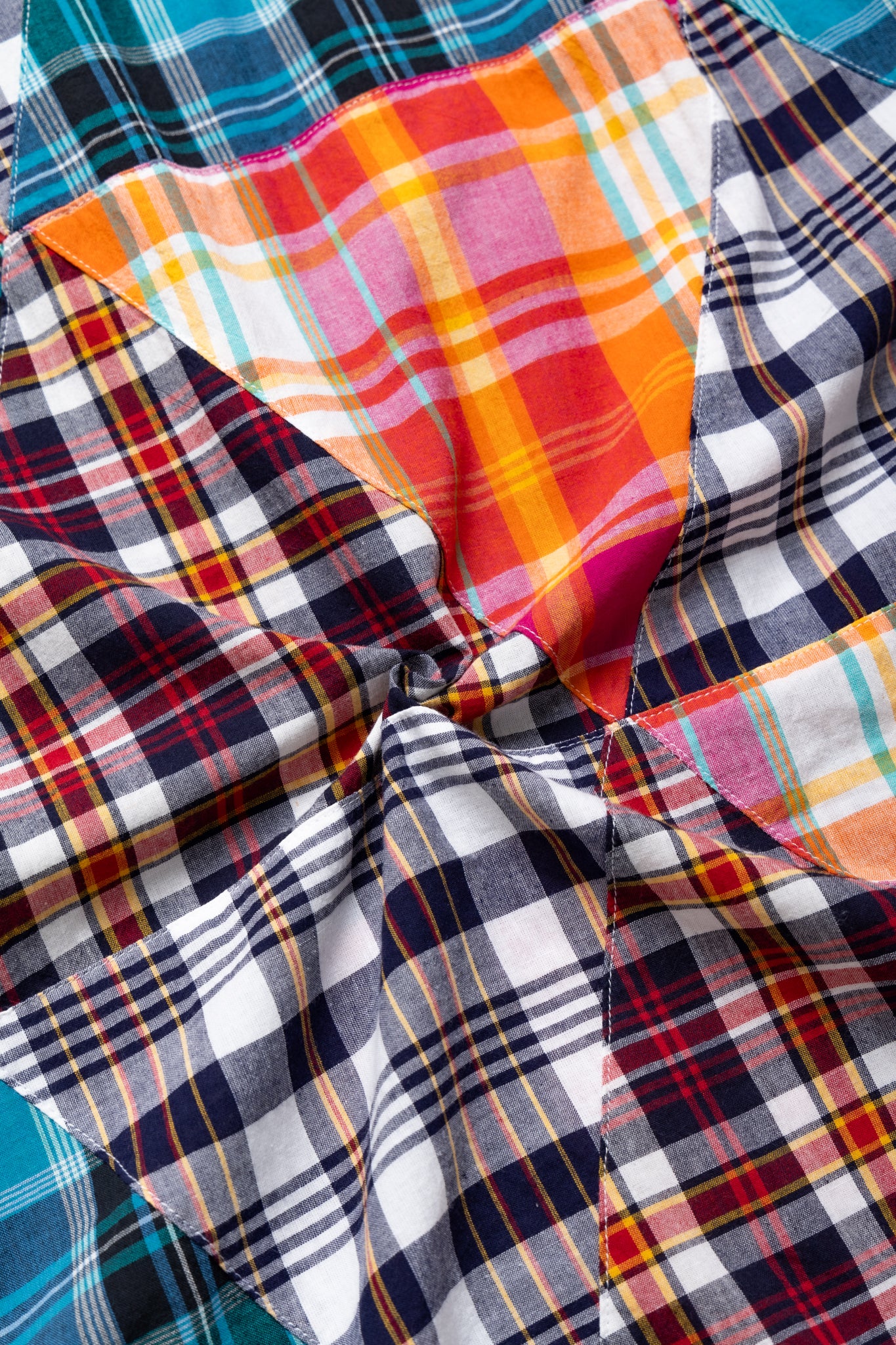 Camp Shirt Multi Color Triangle Patchwork Madras