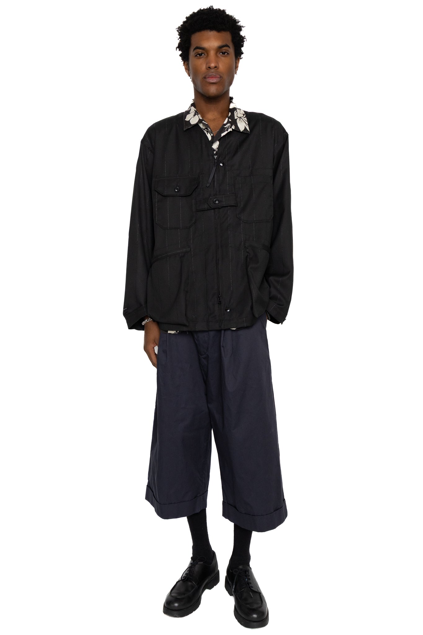 Engineered Garments Cardigan Jacket Polyester Lurex Stripe - Black