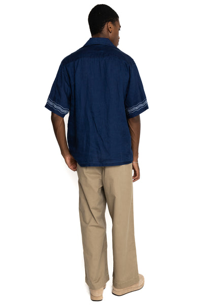 French Cloth Linen WRANGLE Collar Aloha Shirt (SOUFFLEMON) - Indigo