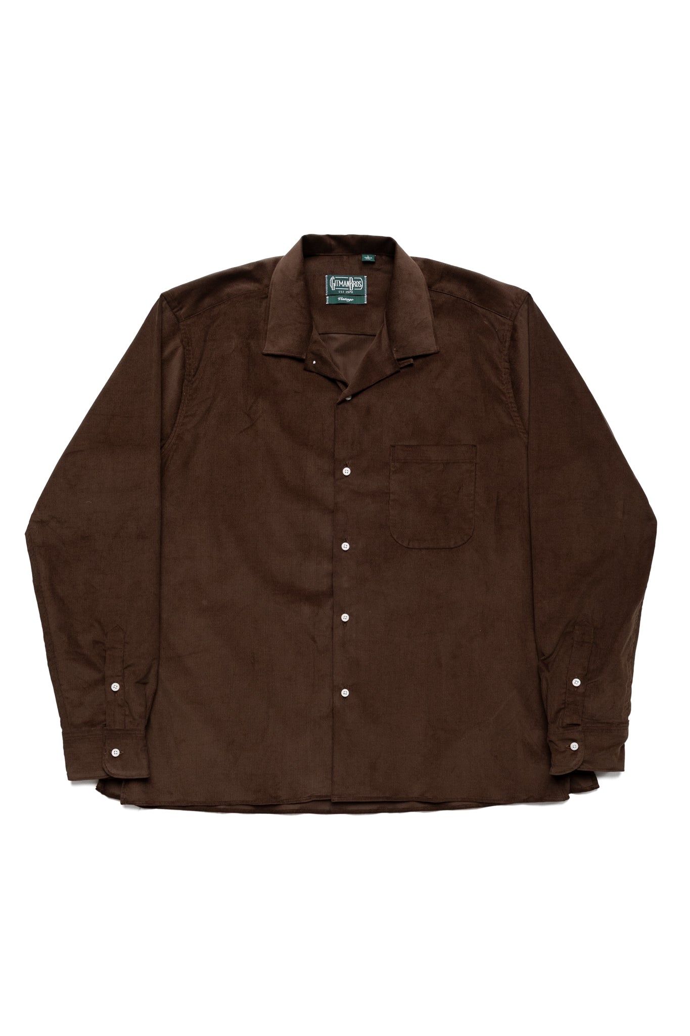 L/S Camp Shirt With 1 Pocket - Dark Brown Thin Wale Corduroy