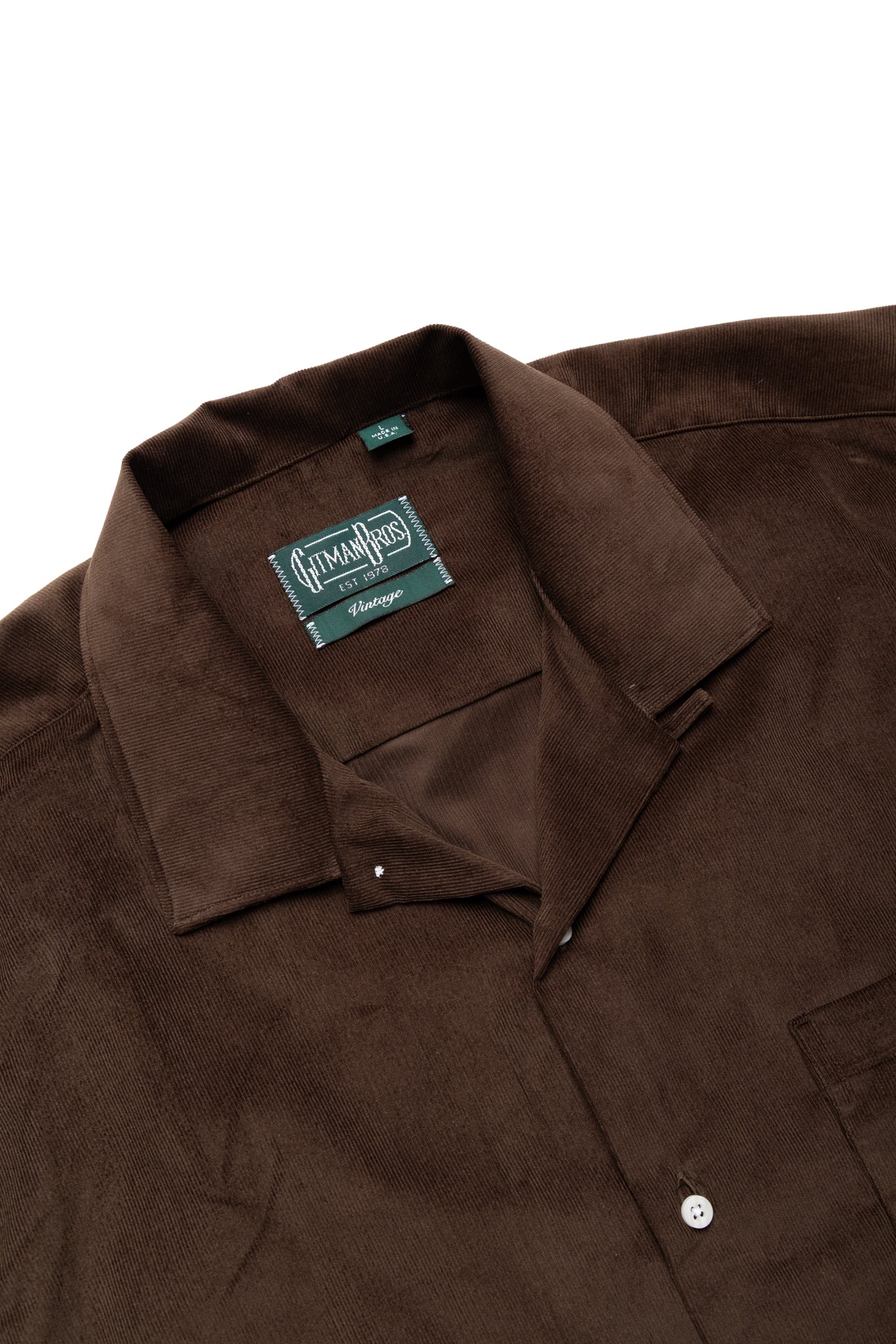 L/S Camp Shirt With 1 Pocket - Dark Brown Thin Wale Corduroy