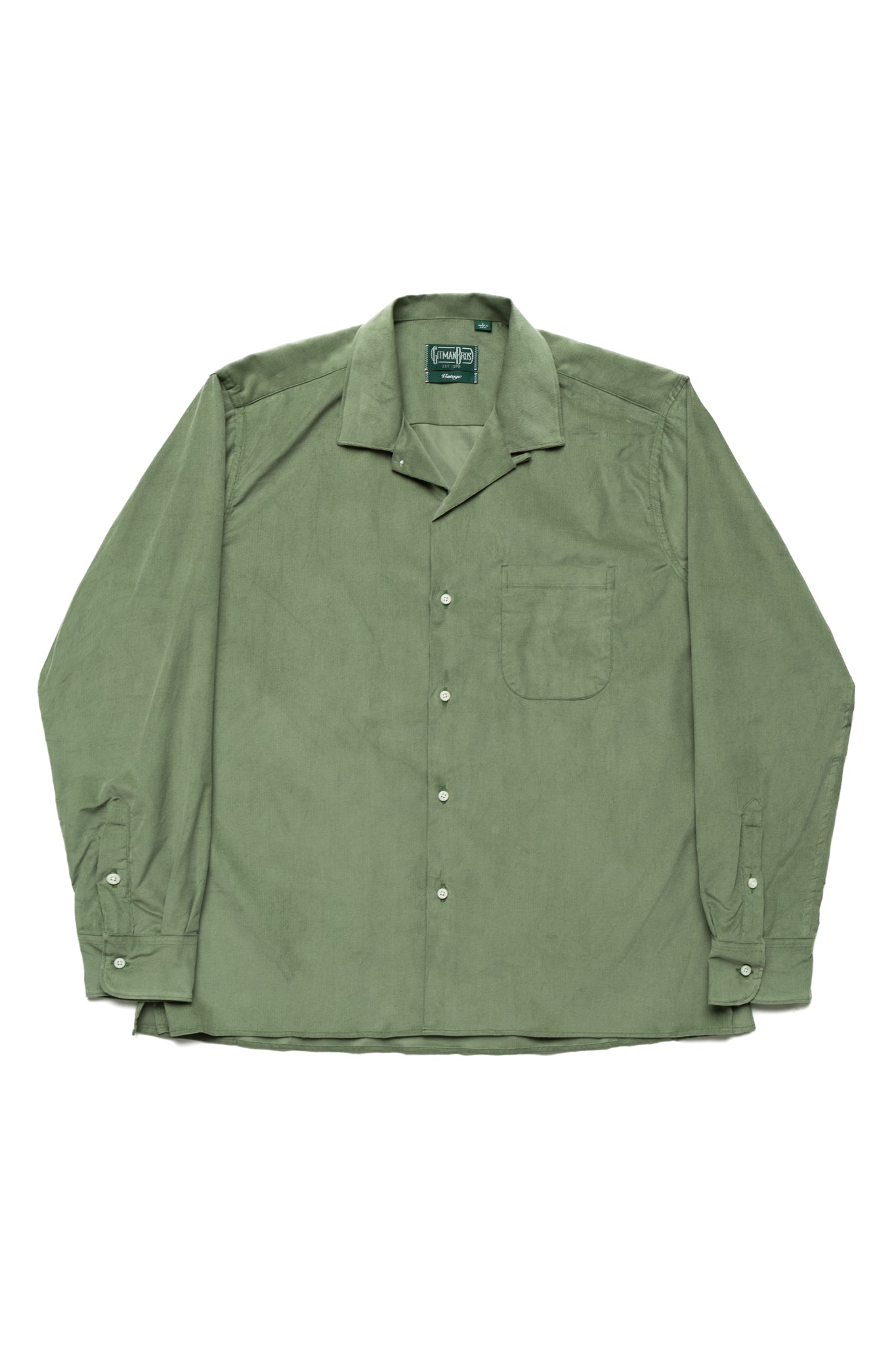 L/S Camp Shirt With 1 Pocket - Sage Thin Wale Corduroy