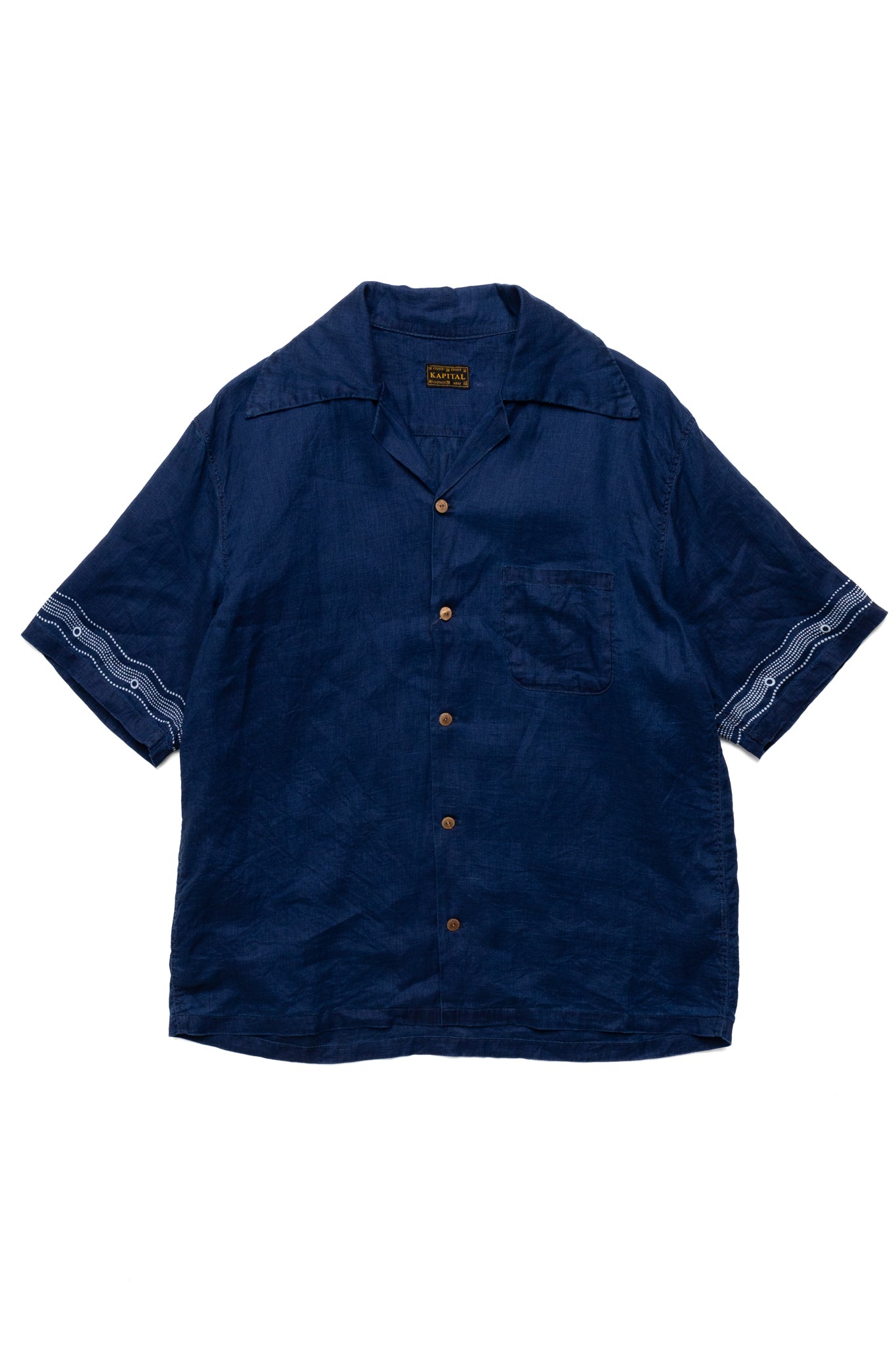 French Cloth Linen WRANGLE Collar Aloha Shirt (SOUFFLEMON) - Indigo