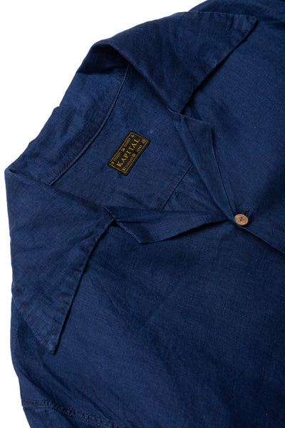 French Cloth Linen WRANGLE Collar Aloha Shirt (SOUFFLEMON) - Indigo