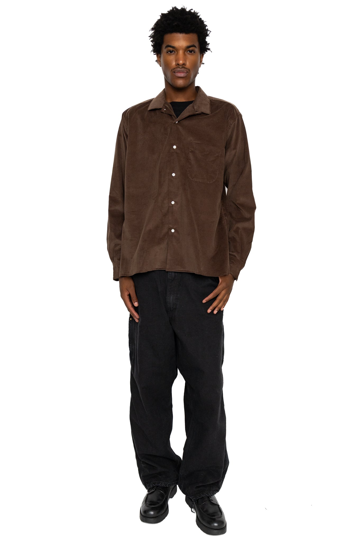 L/S Camp Shirt With 1 Pocket - Dark Brown Thin Wale Corduroy