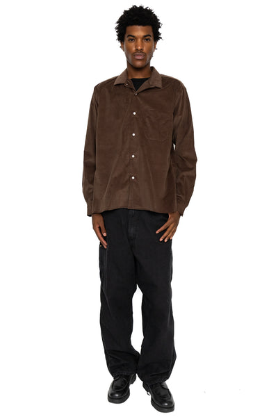L/S Camp Shirt With 1 Pocket - Dark Brown Thin Wale Corduroy