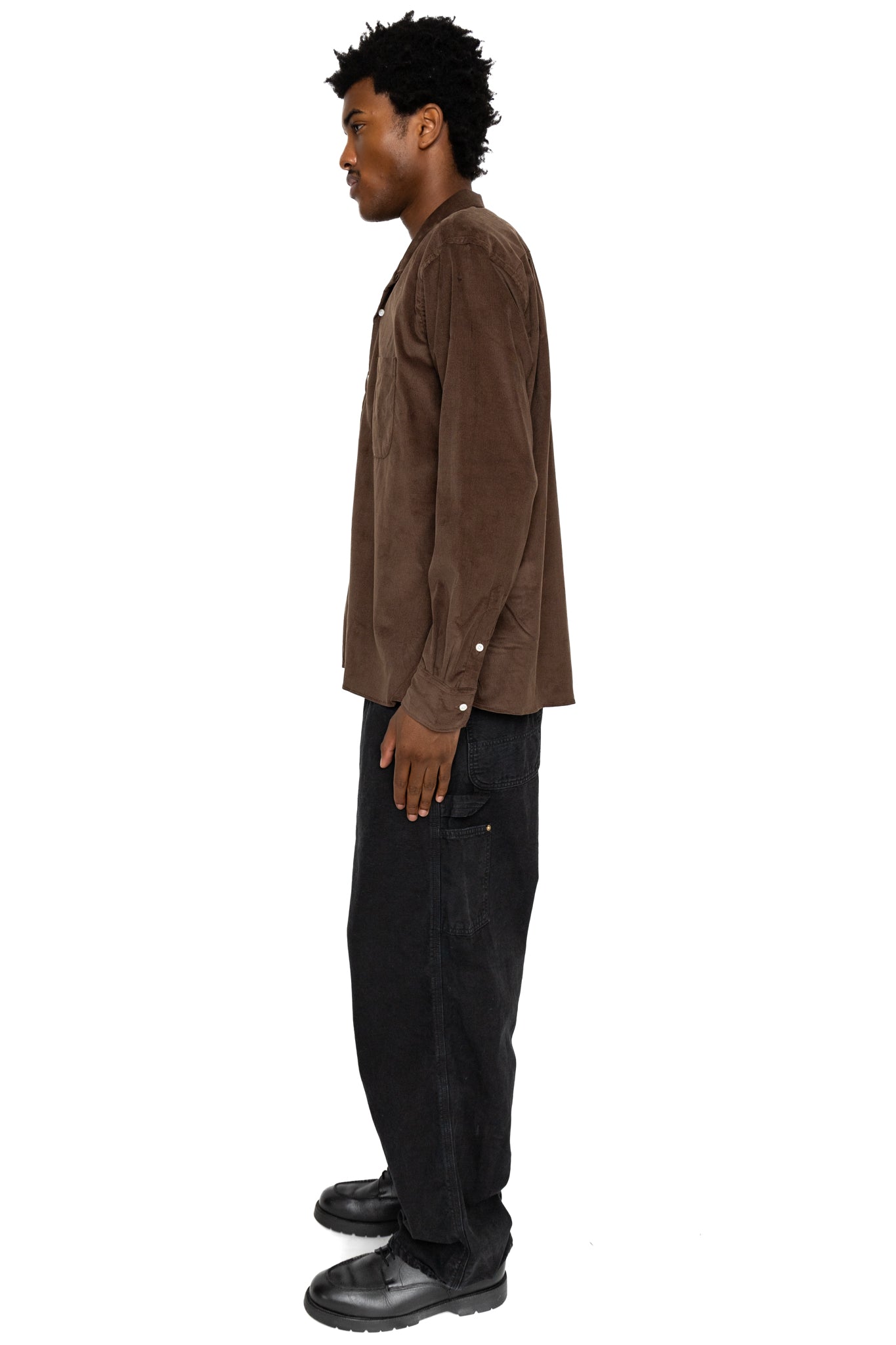 L/S Camp Shirt With 1 Pocket - Dark Brown Thin Wale Corduroy