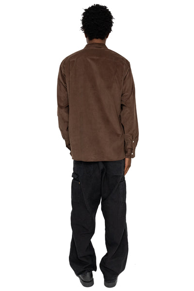 L/S Camp Shirt With 1 Pocket - Dark Brown Thin Wale Corduroy