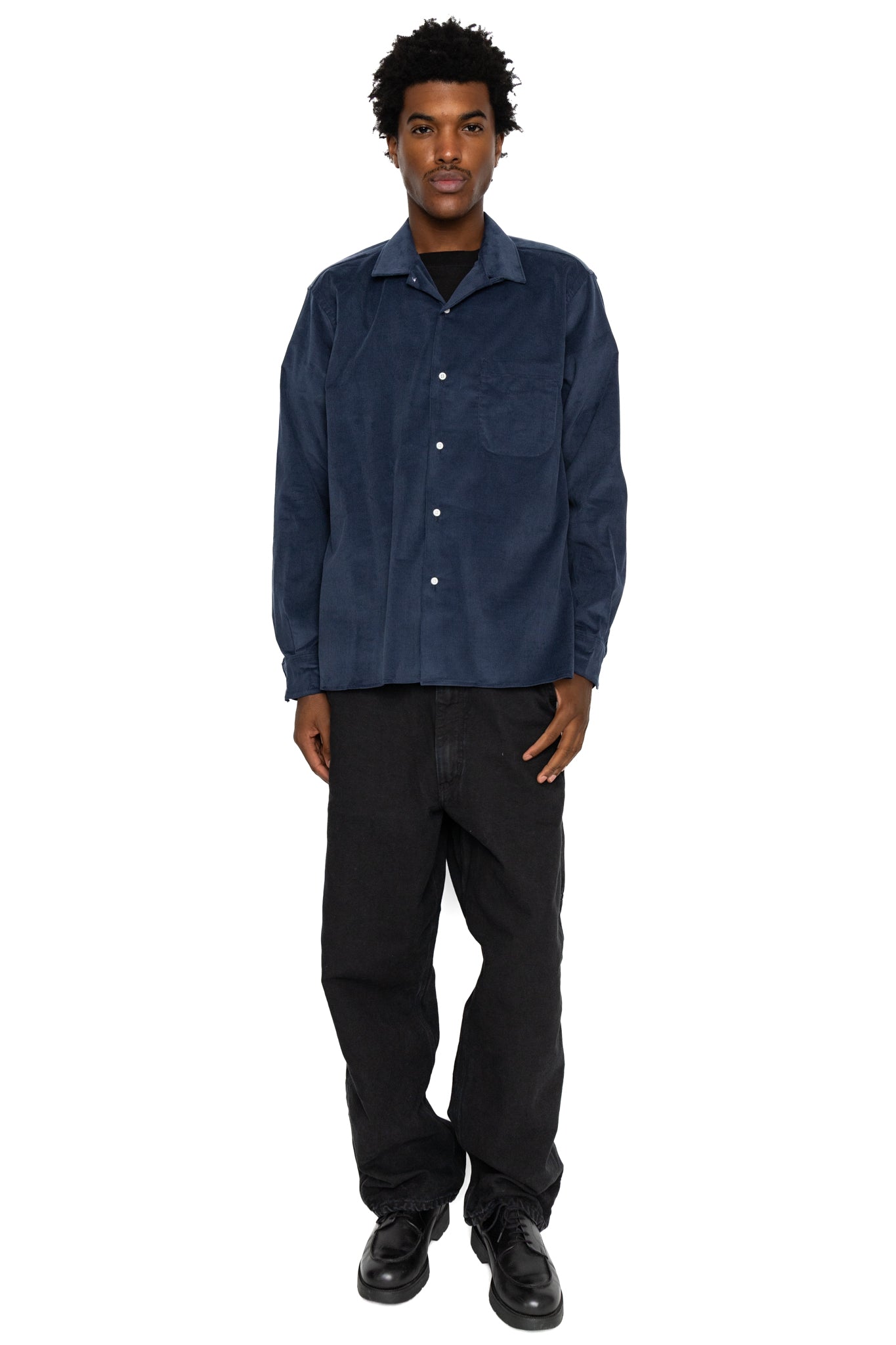L/S Camp Shirt With 1 Pocket - Navy Thin Wale Corduroy