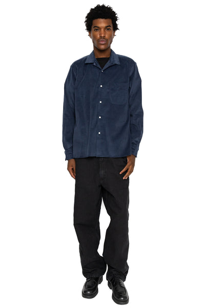 L/S Camp Shirt With 1 Pocket - Navy Thin Wale Corduroy