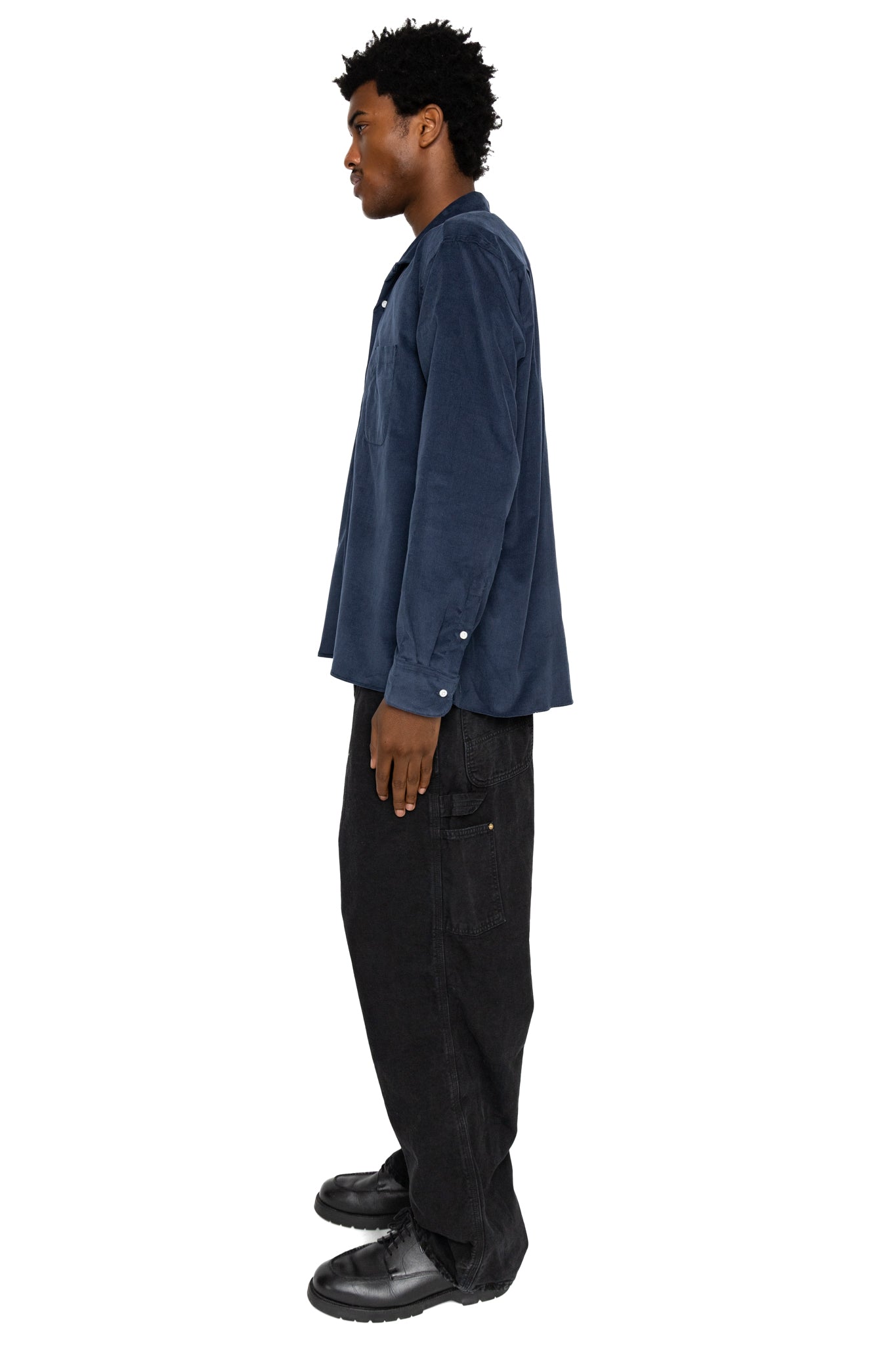 L/S Camp Shirt With 1 Pocket - Navy Thin Wale Corduroy