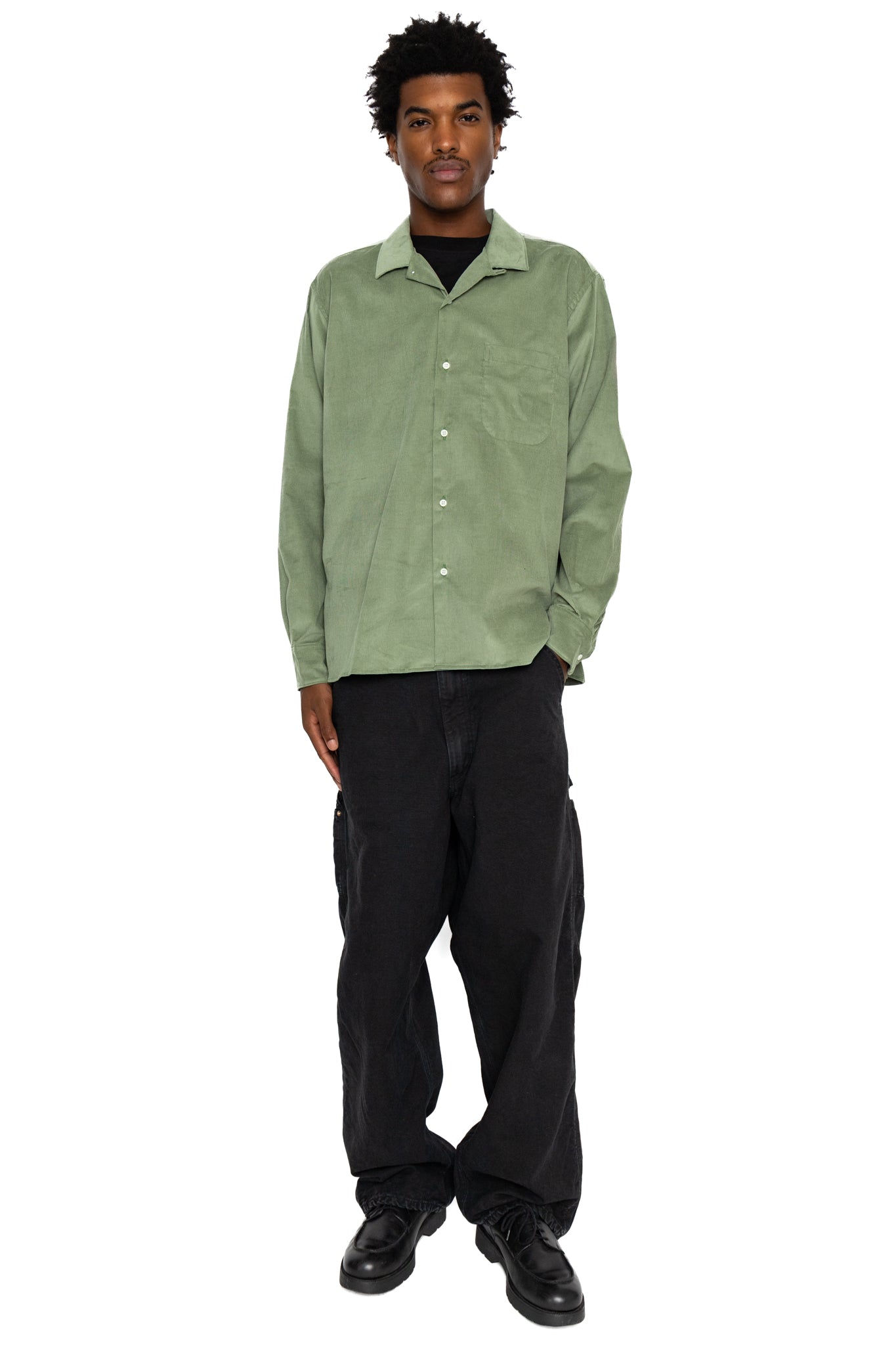 L/S Camp Shirt With 1 Pocket - Sage Thin Wale Corduroy
