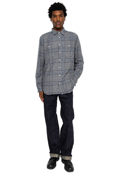 L/S 2 Pocket Work Shirt - Grey Cotton Tweed Check