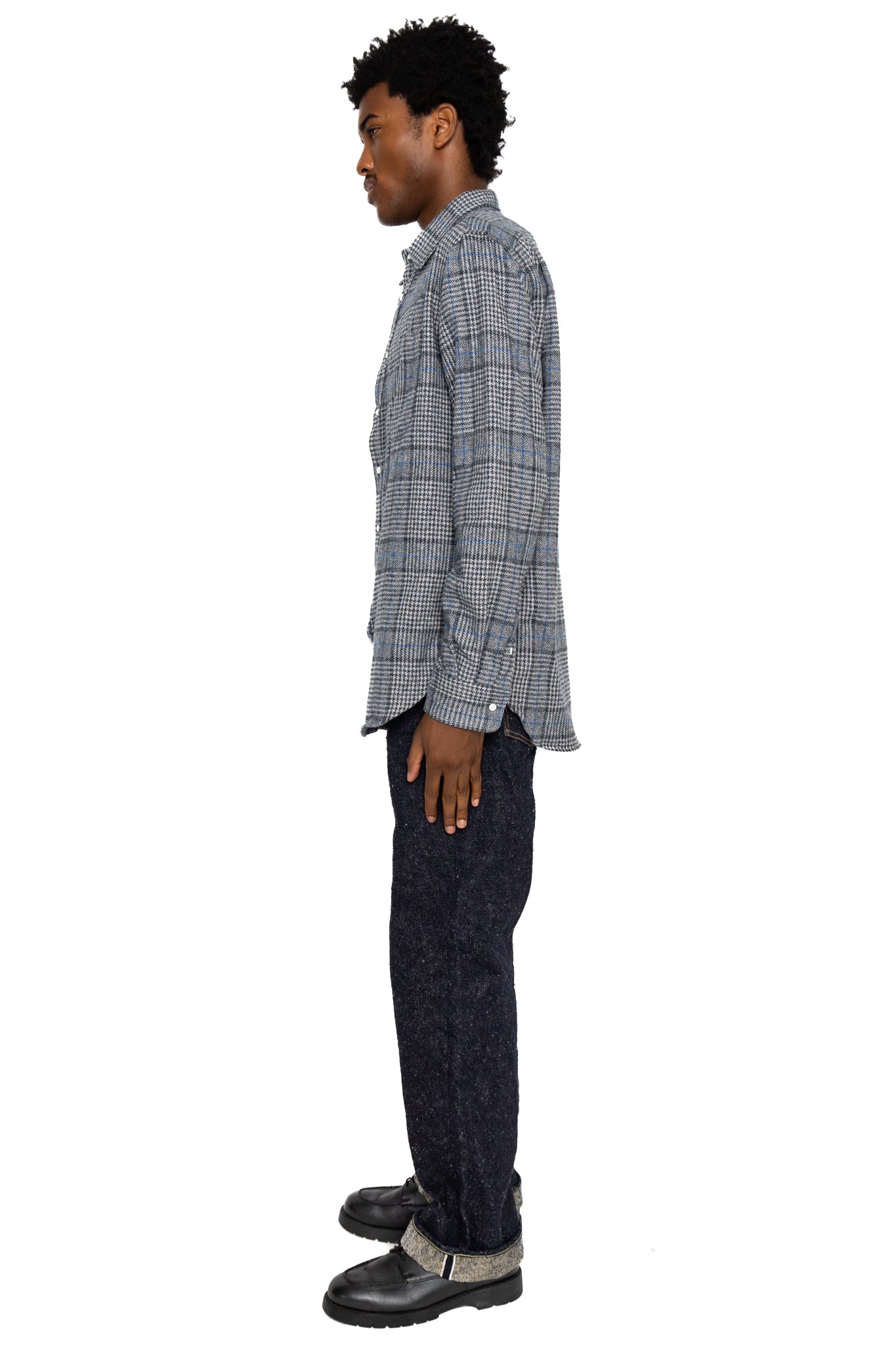 L/S 2 Pocket Work Shirt - Grey Cotton Tweed Check