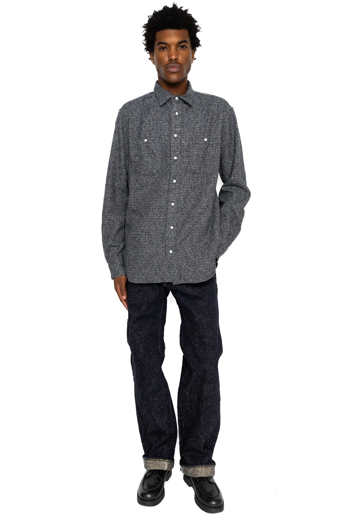 L/S 2 Pocket Work Shirt - Grey Cotton Tweed