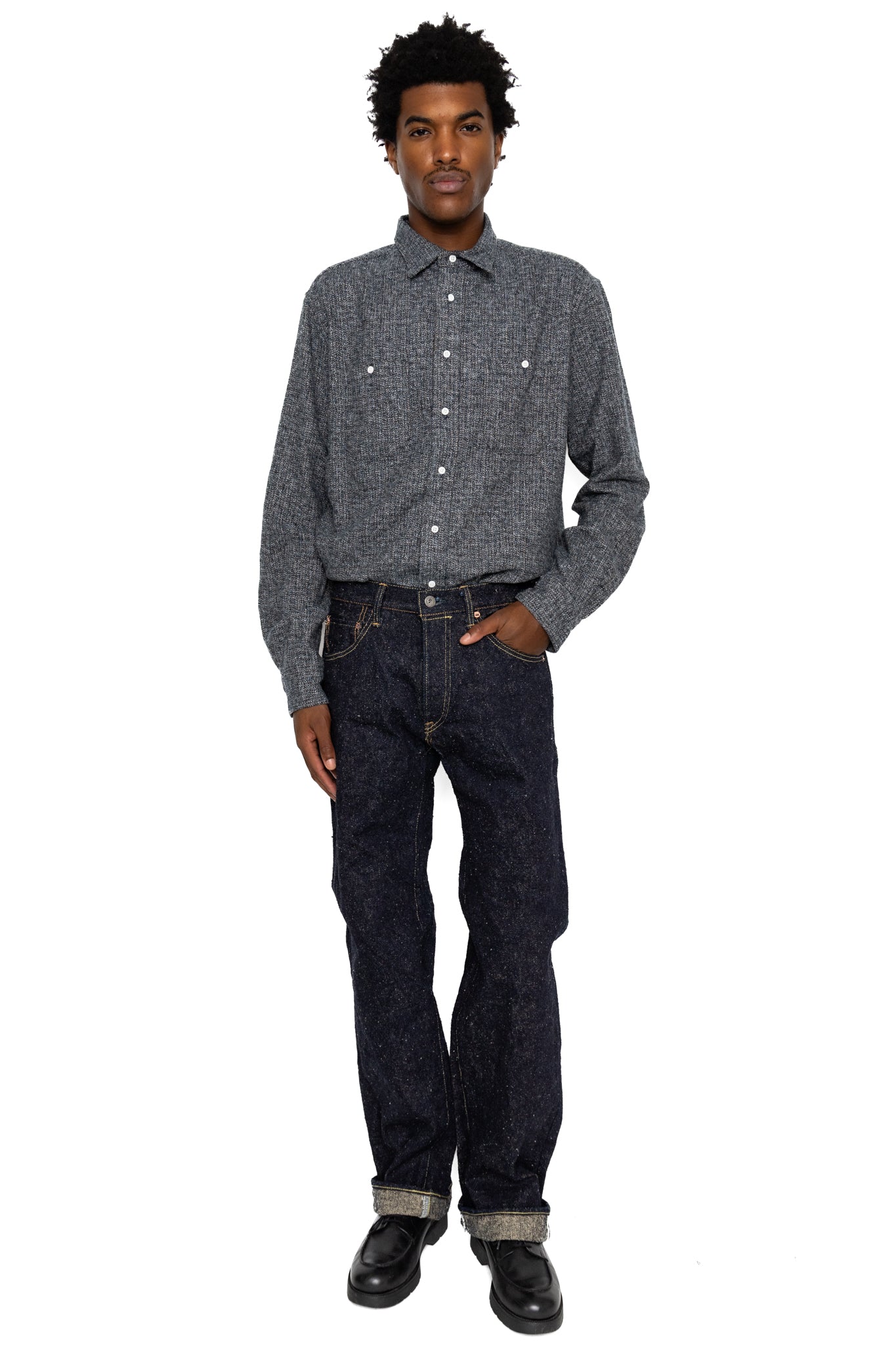L/S 2 Pocket Work Shirt - Grey Cotton Tweed