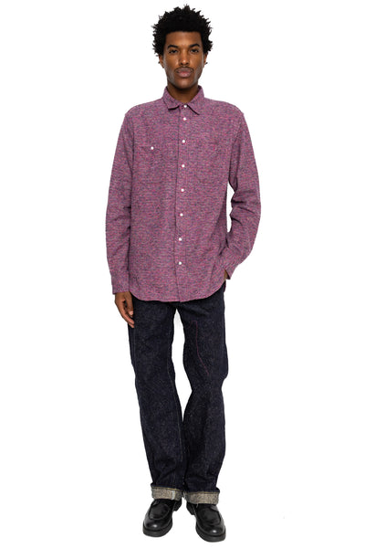 L/S 2 Pocket Work Shirt - Purple Cotton Tweed