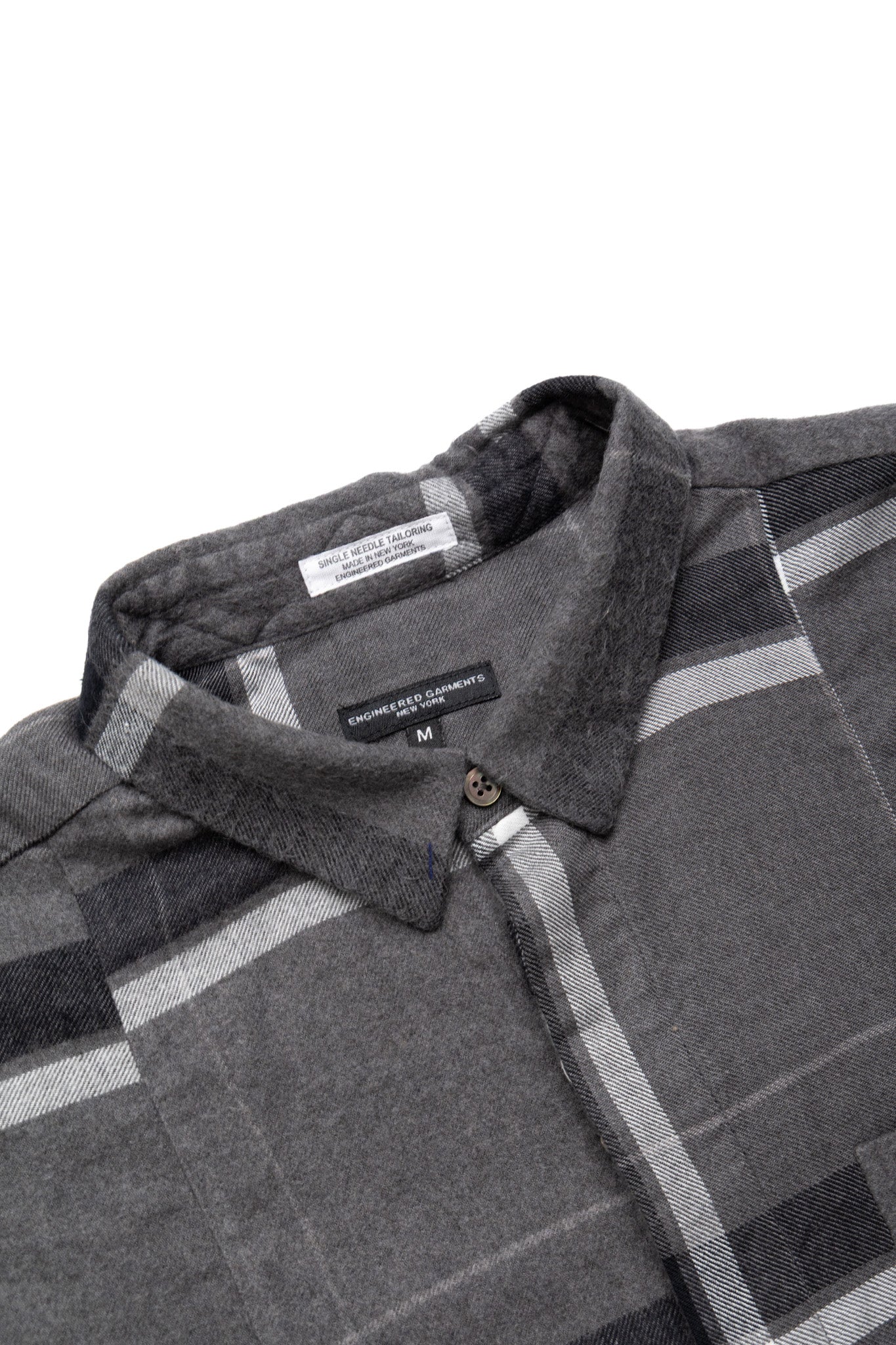 Combo Short Collar Shirt Cotton Brushed Big Plaid - Grey x Black