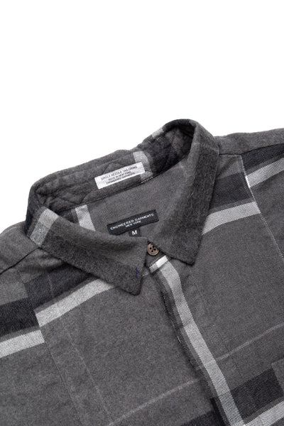 Combo Short Collar Shirt Cotton Brushed Big Plaid - Grey x Black