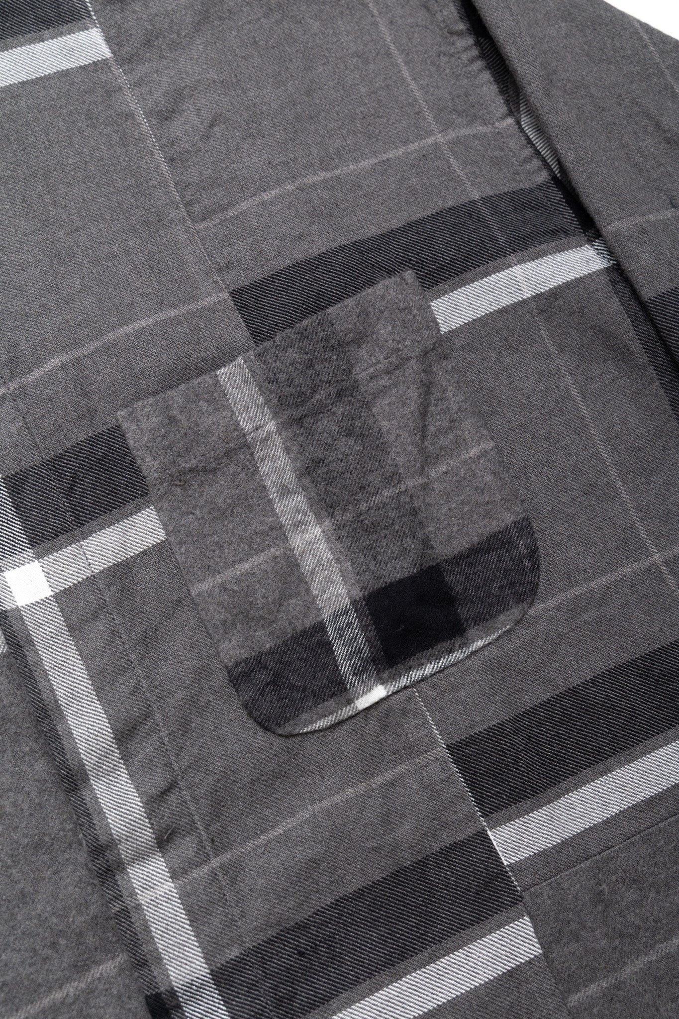 Combo Short Collar Shirt Cotton Brushed Big Plaid - Grey x Black