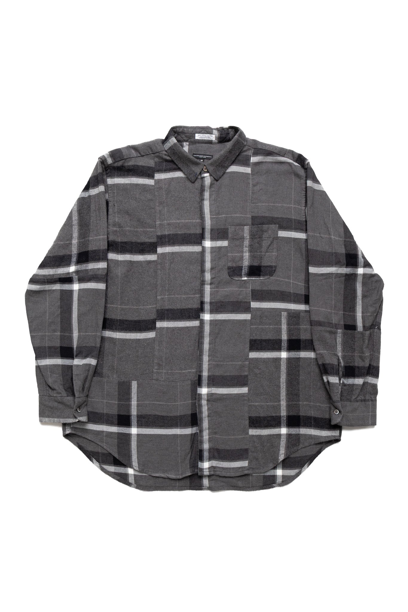 Combo Short Collar Shirt Cotton Brushed Big Plaid - Grey x Black
